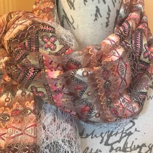 NWT Mia’s Mirror Pink Print & Lace Infinity Scarf